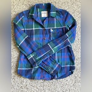 Abercrombie & Fitch 100% Cotton Plaid Button Down Shirt Girl's Large -EUC